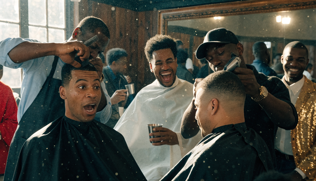 Busy barbershop on a celebration day (AI-generated illustration)